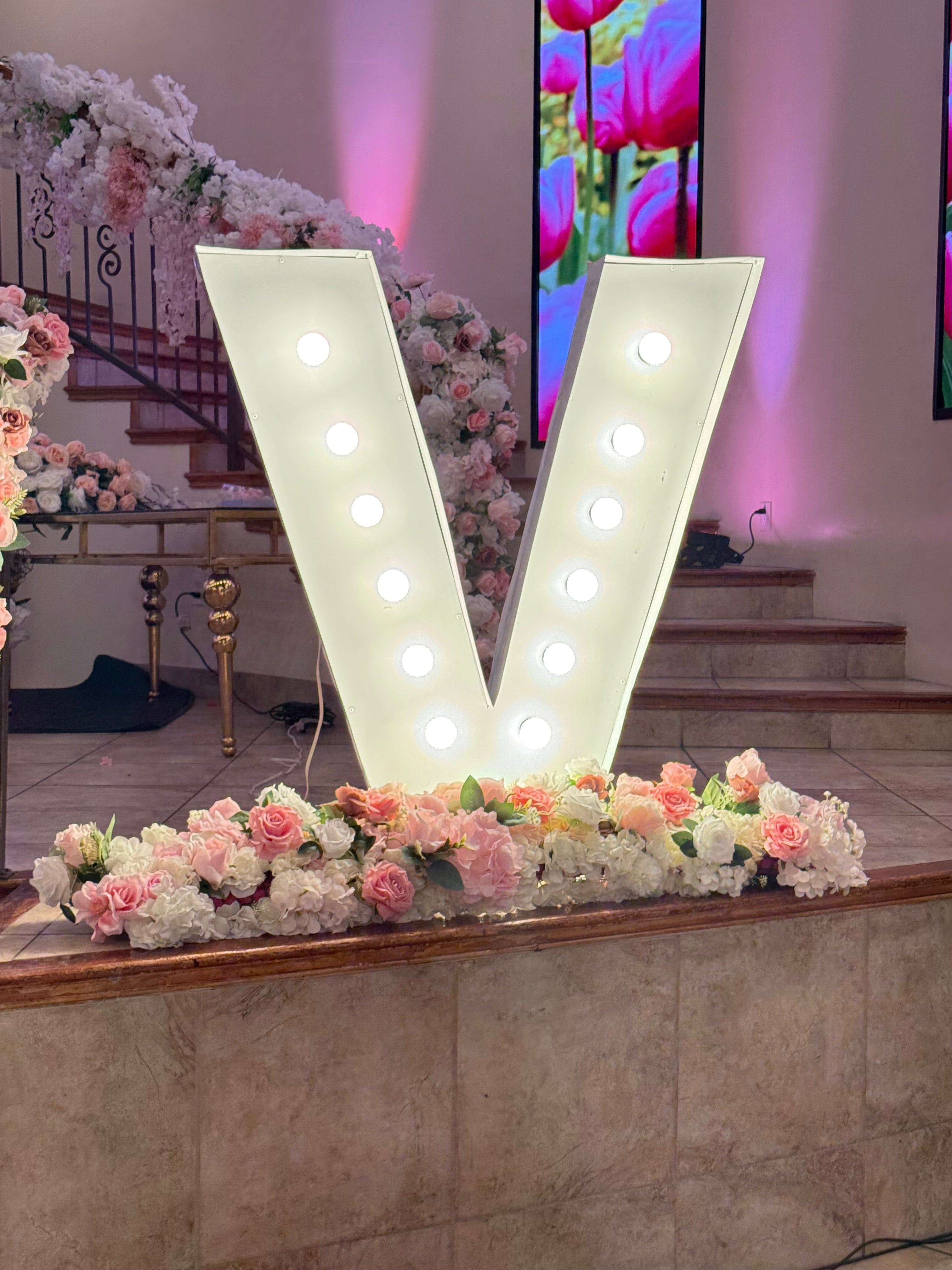 XV Marquee letters with 4ft flower runners