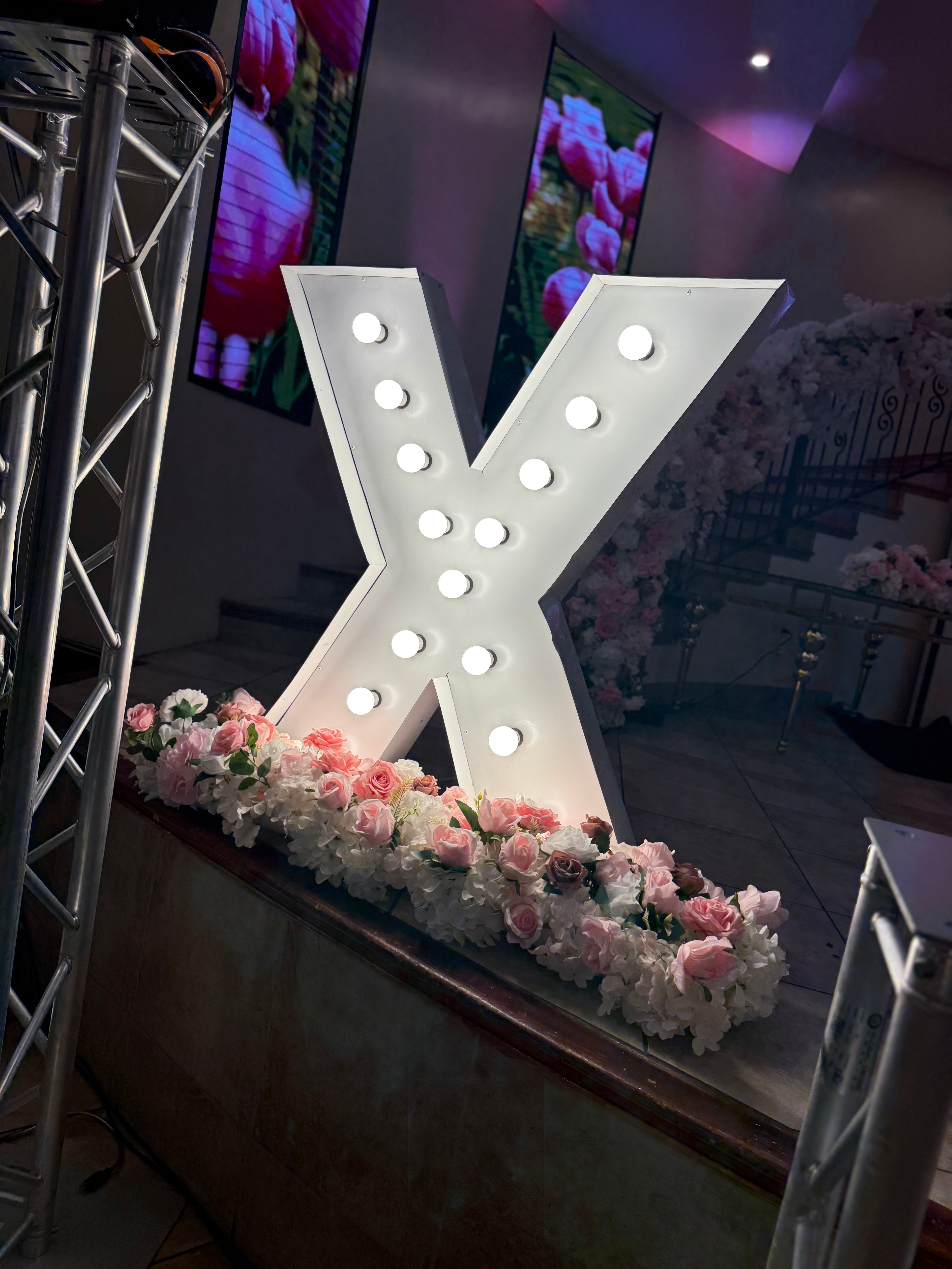 XV Marquee letters with 4ft flower runners
